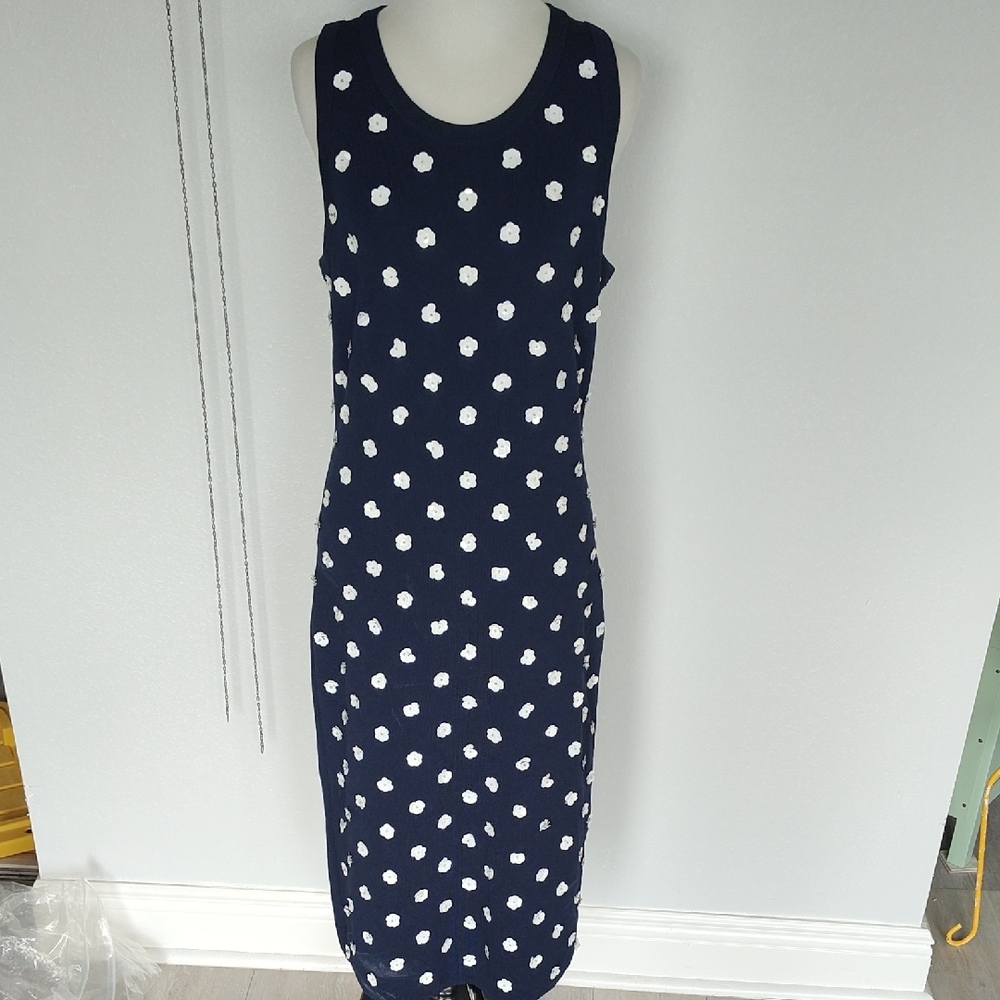 Michael Kors Blue Sheath Midi Dress Sleeveless Scoop Neck
